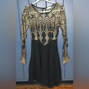 Black Gold Party Dress Juniors Small Whimsigoth Goth Witch Core NEEDS REPAIR